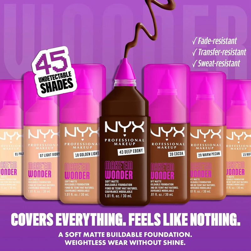 Base De Maquillaje Nyx Make Em Wonder Soft Matte 39 Cocoa