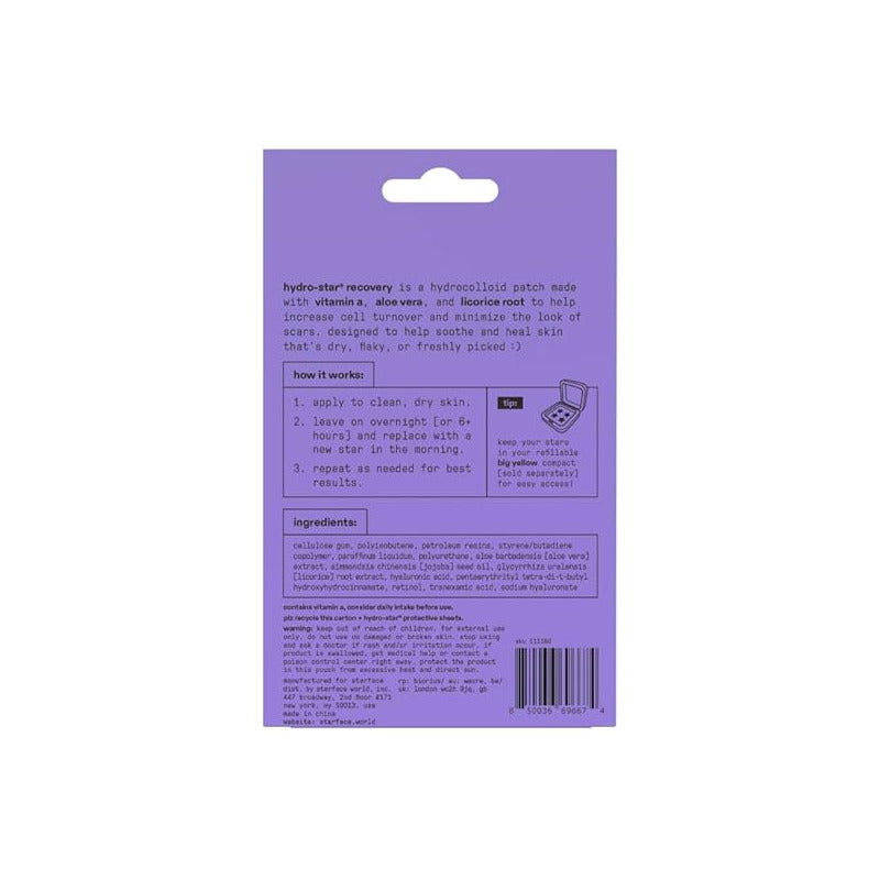 Starface Hydro-star Patches Recovery Morado, 32 Pzas Mixta Día/noche