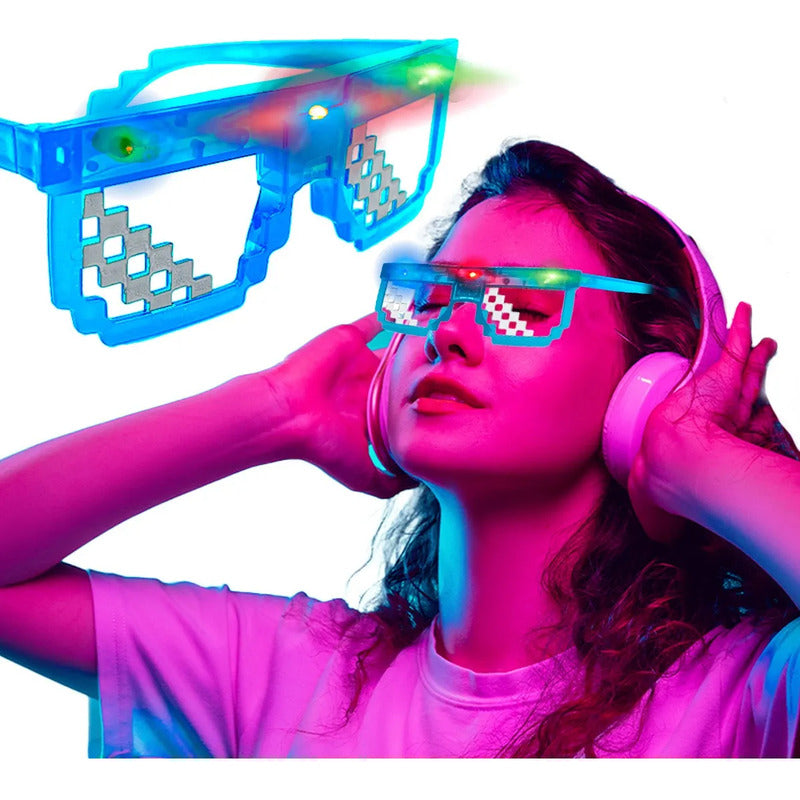 Lentes Led Minecraft Para Fiesta | 1 Pieza Azul Cuadrado