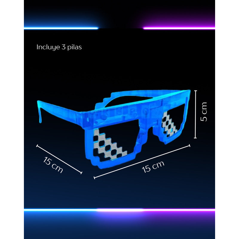 Lentes Led Minecraft Para Fiesta | 1 Pieza Azul Cuadrado
