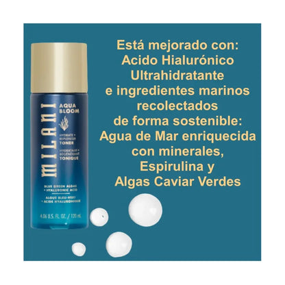Milani | Tonico Hidratante Aqua Bloom, Ac Hialuronico Y Alga Todo Tipo De Piel Día/noche