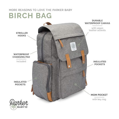 Parker Baby Co | Mochila Pañalera - Birch Bag Gris Claro Rayas