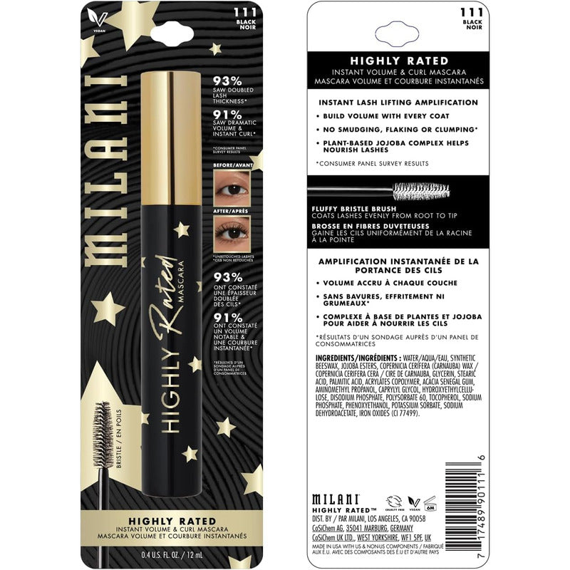 Milani | Highly Rated Instant Volume & Curl | Mascara 12ml Black - 111