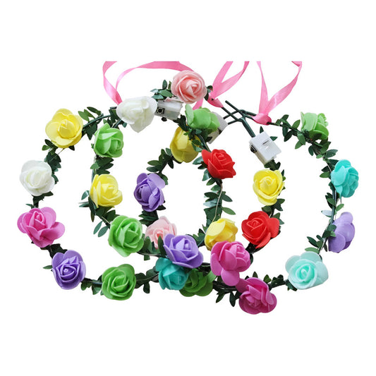 Diadema Corona Flores Con Luz Led Para Fiesta | 1 Pieza Multicolor