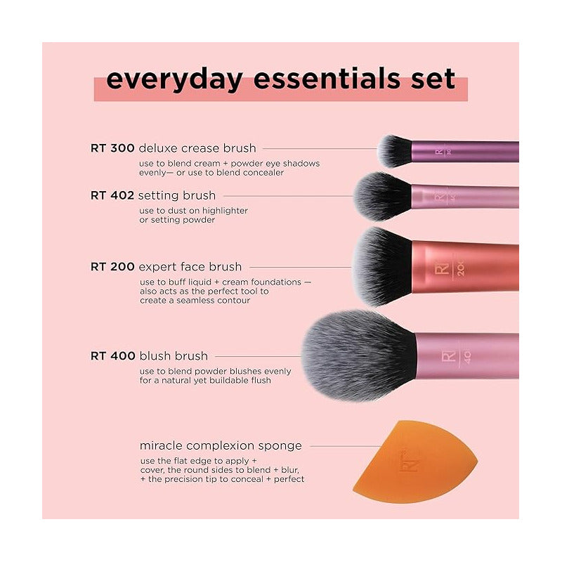 Real Techiques | 4 Brochas, 2 Sponges, Everyday Essentials Rosa