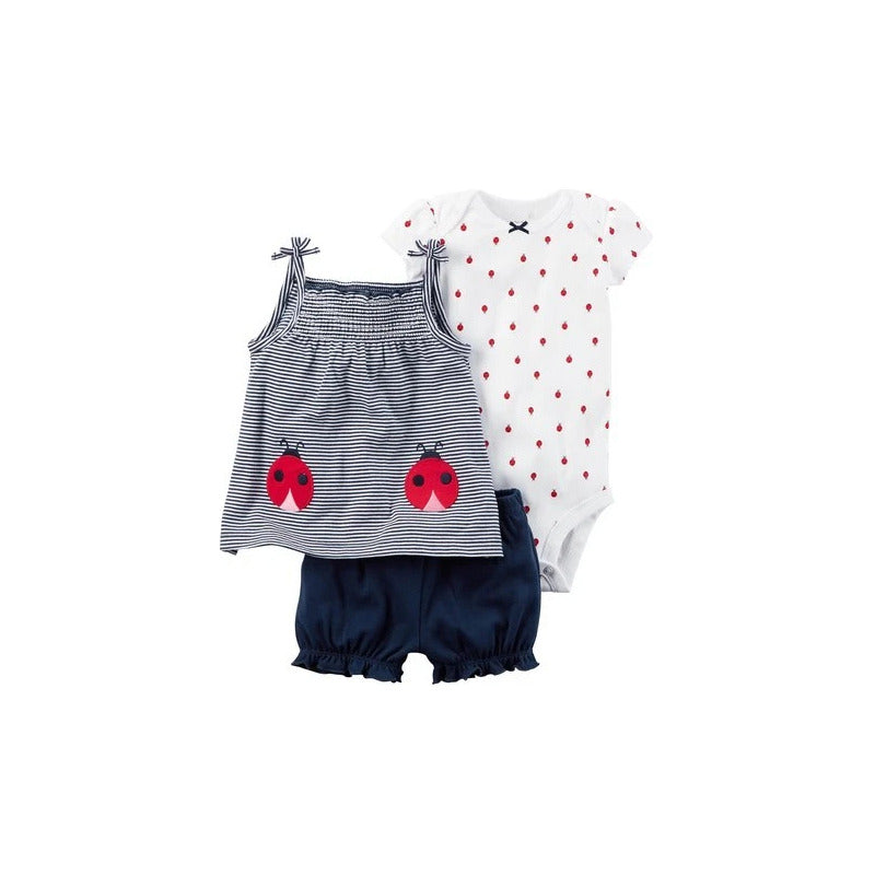 Carter's | Conjunto Para Niña, Bebe, Lady Bug, Set 3 Piezas Azul Marino 9-12 M