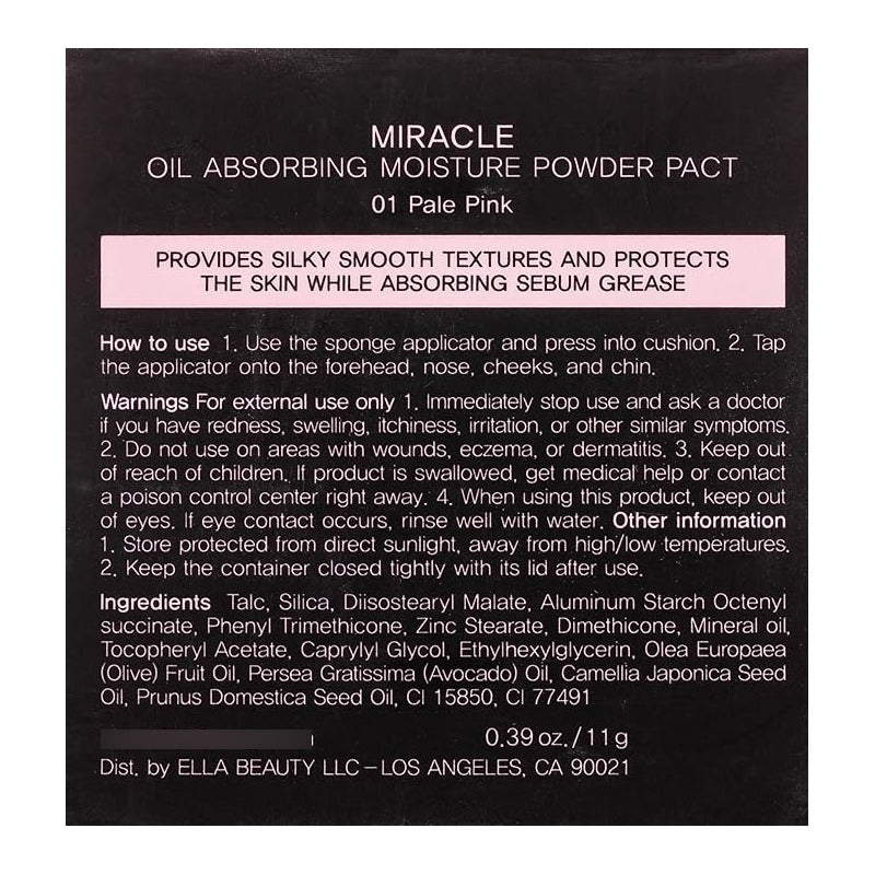 Ella Beauty | Miracle Oil Absorbing | Polvo Compacto Coreano 01 Pale Pink
