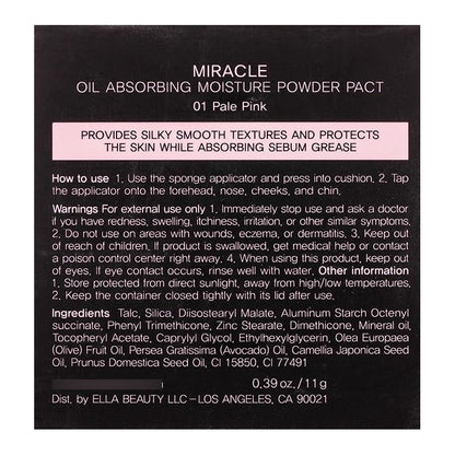 Ella Beauty | Miracle Oil Absorbing | Polvo Compacto Coreano 01 Pale Pink